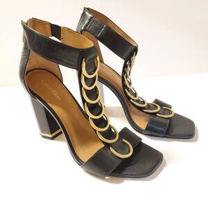 Calvin Klein Ballisa Sandal In Black Leather Women’s Heels 7.5